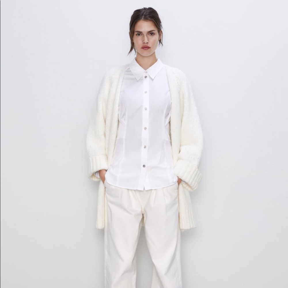 Zara Oversized Knit Cardigan White Small